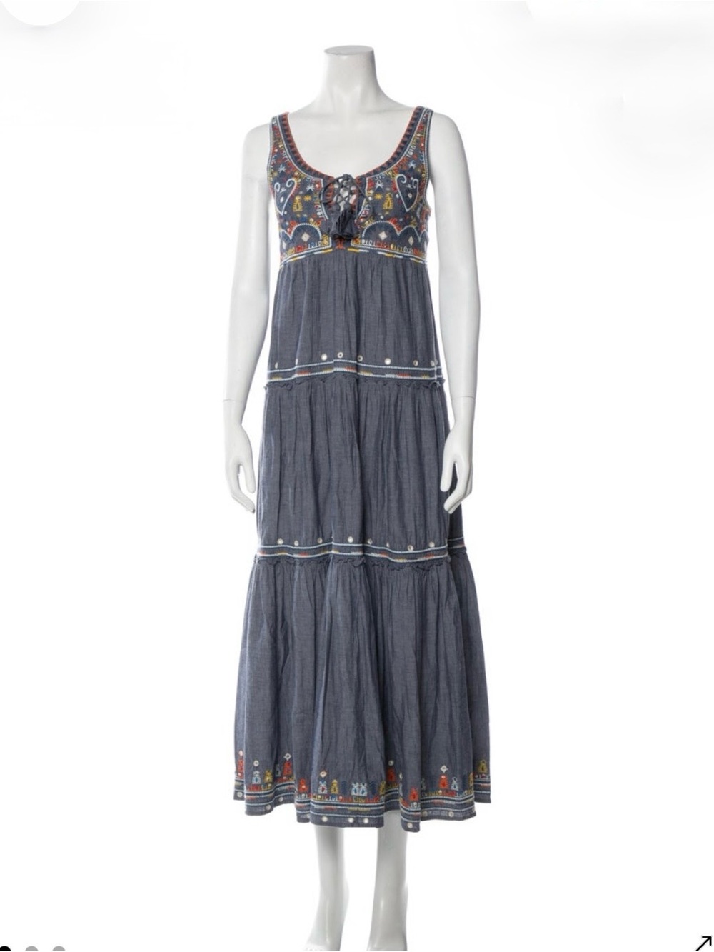 Calypso St. Barth Embroidered Bohemian Tiered Maxi Dress
